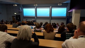 People in a lecture theatre at Cyber Security lecture