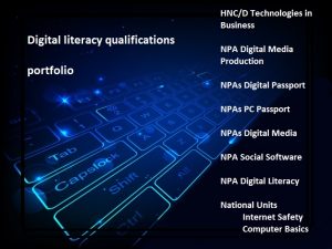 Digital image of a keyboard with list of digital literacy qualifications
