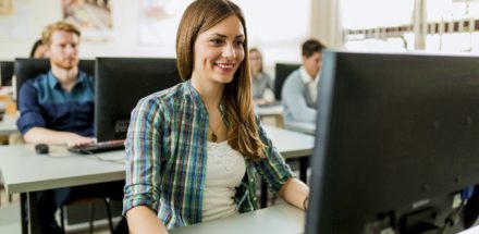 College student on computer
